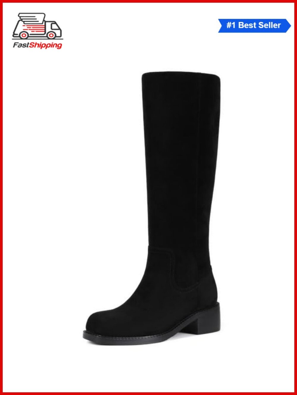 Suede Square Toe Chunky Block Low Heel Knee High Boots